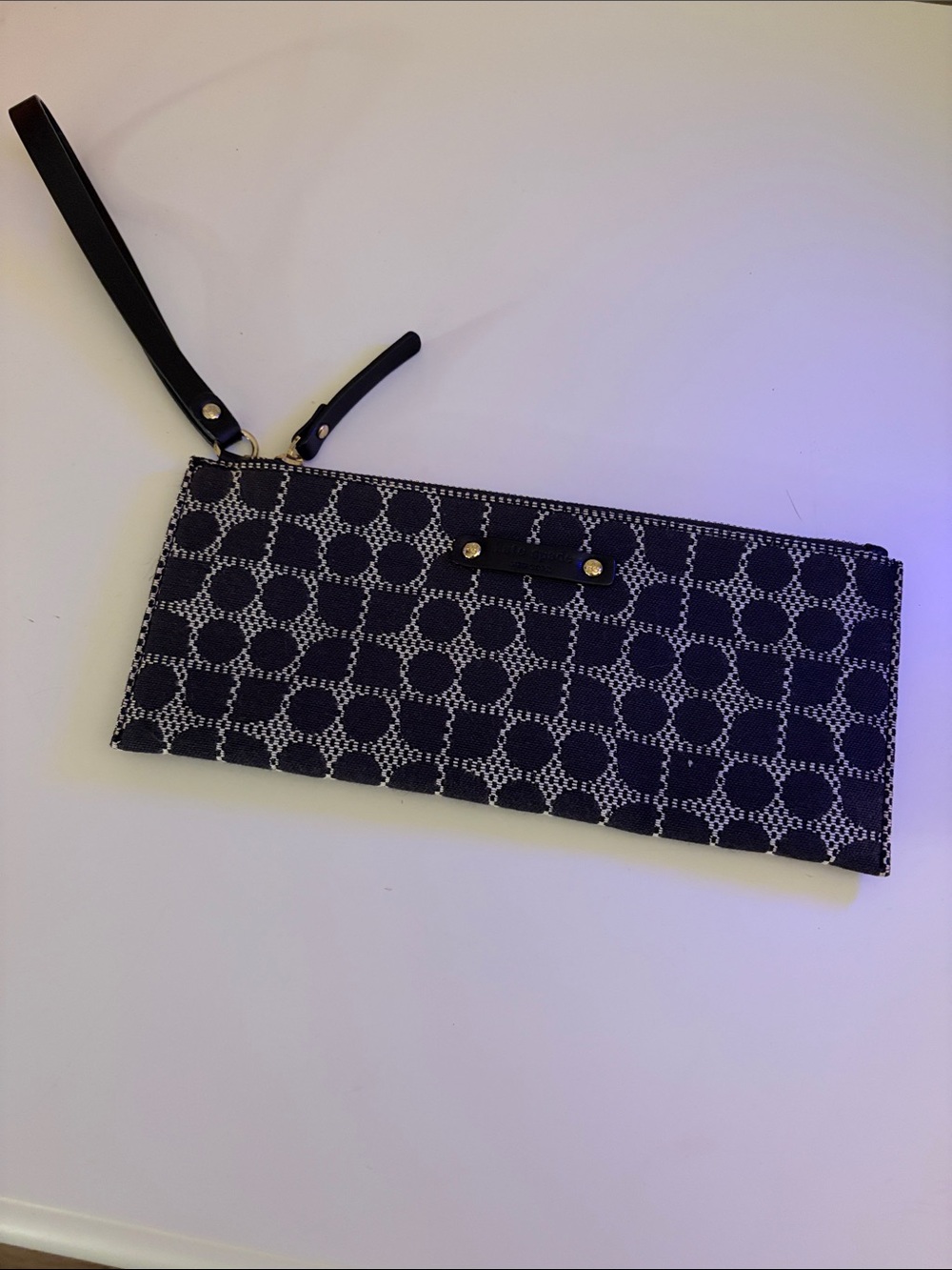 kate spade Navy and White Patterned Wristlet Clutch